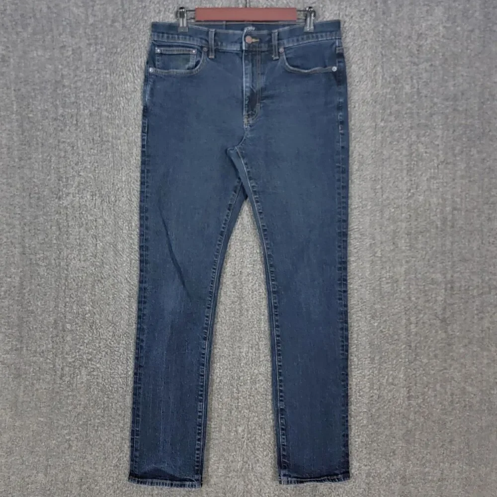 J Crew Jeans Mens 32x30* Blue Dark Wash Flex Straight Leg Stretch Denim